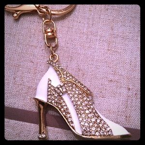 White Shoe Bootie Pendant Crystal Purse Charm